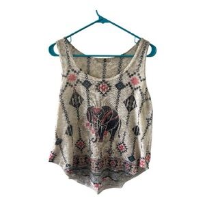 Elephant Print Tank Top - Cream and Black